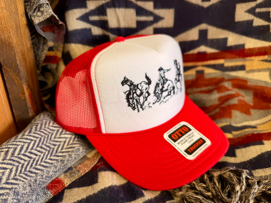 Rodeo Cowboy Trucker Hat Red/White