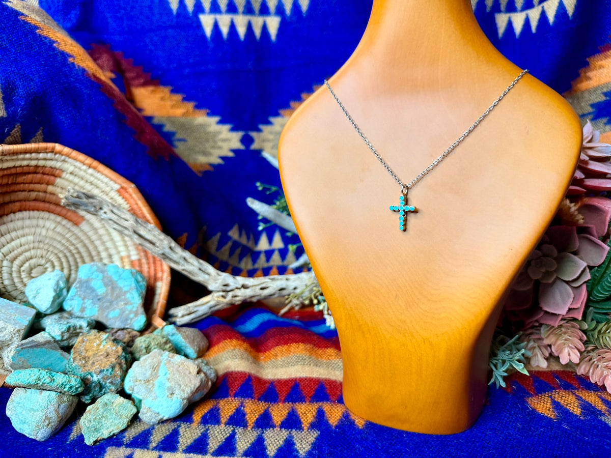 Cross Turquoise Zuni Inlay Necklace