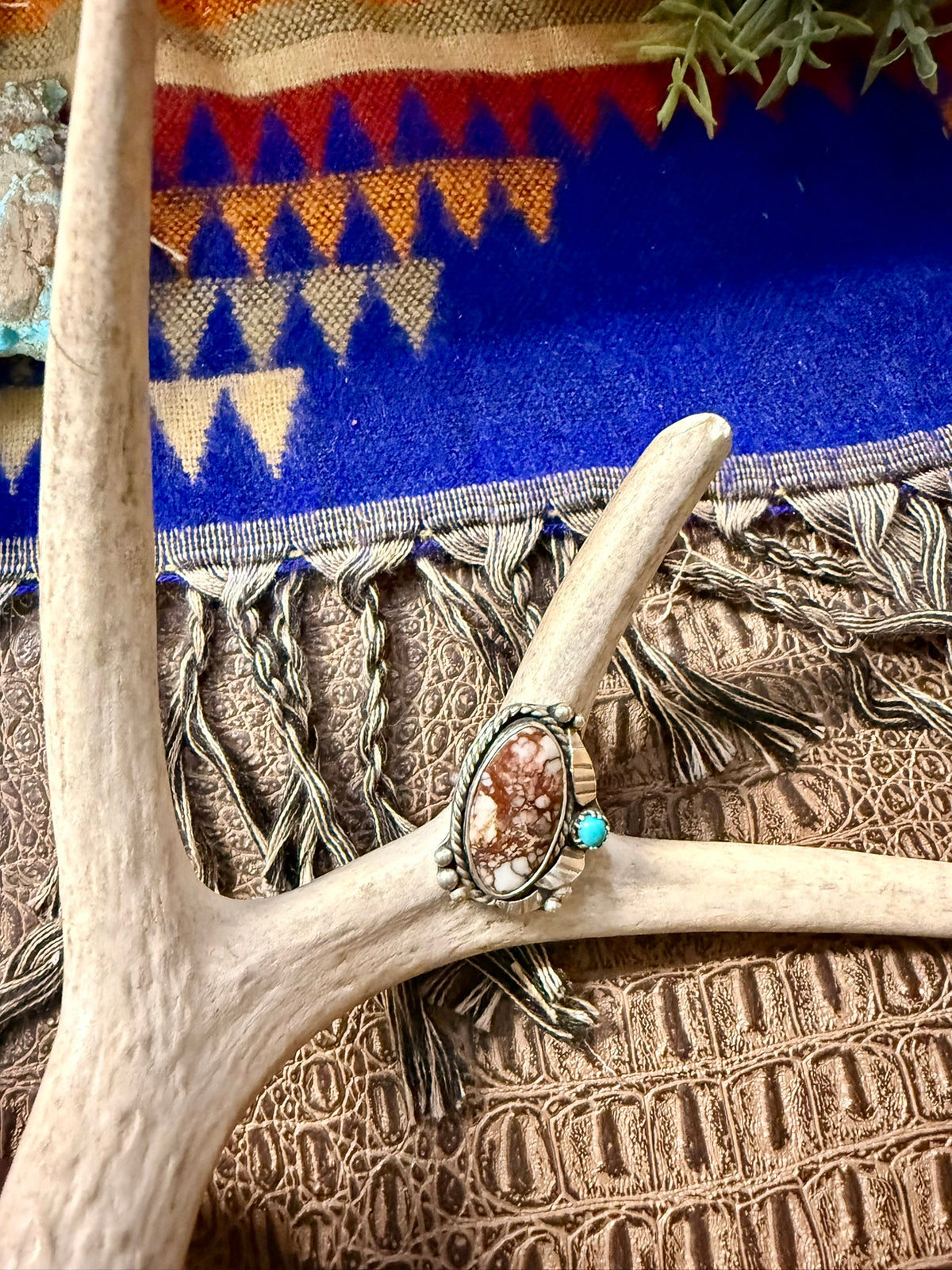 Wild Horse and Kingman & Turquoise Leaf Ring Size 8