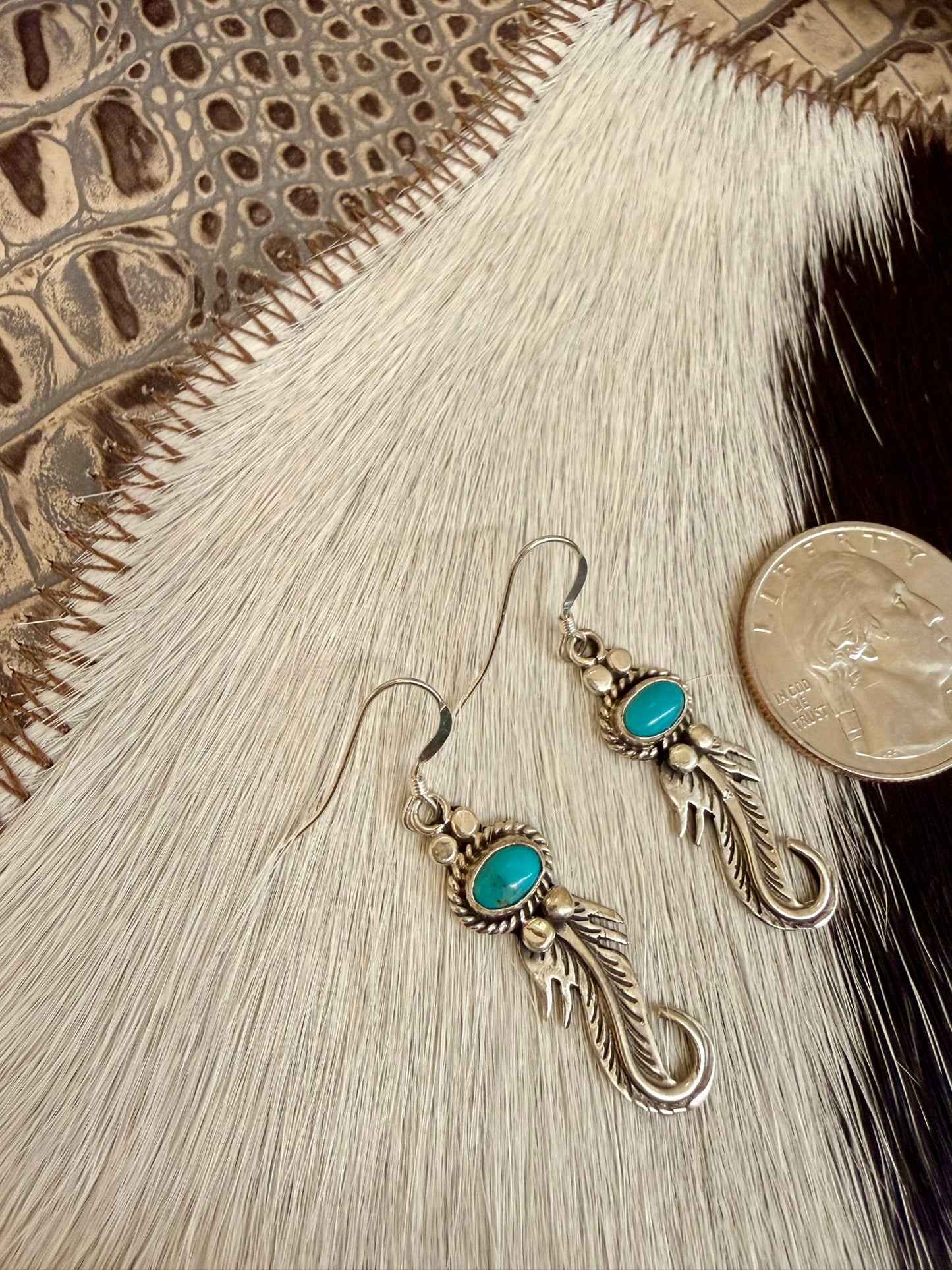 Turquoise Feather Dangle Earrings