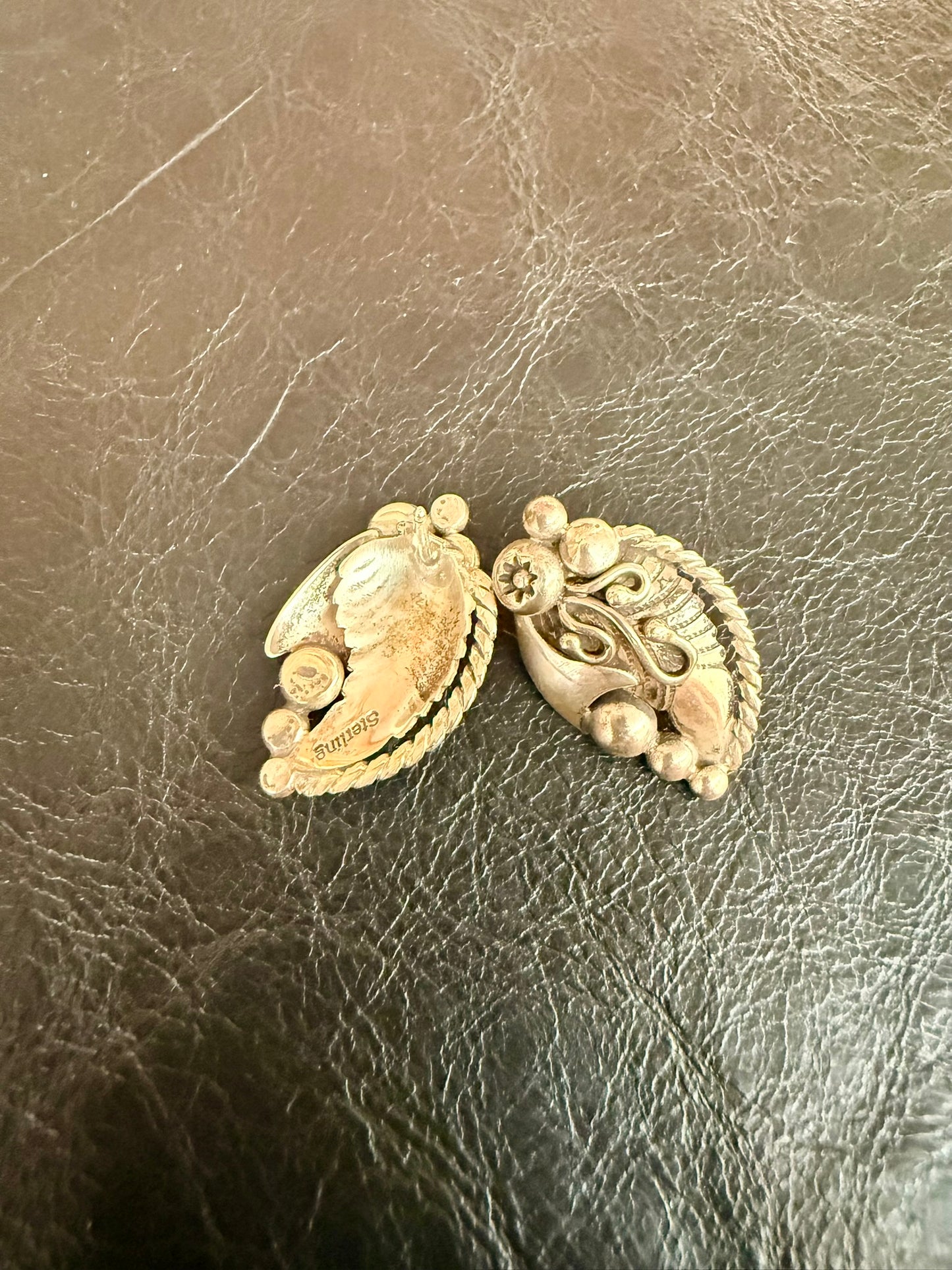 Sterling Silver Floral and Feather Earrings