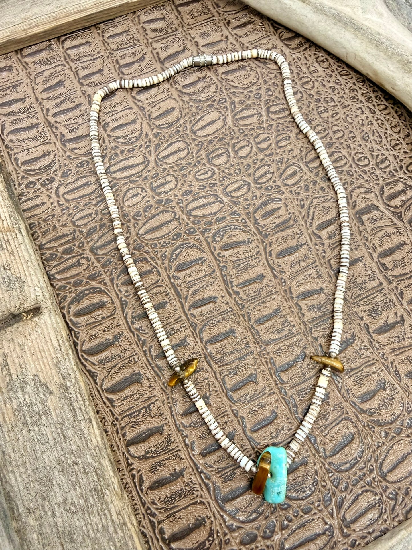 Tigers Eye and Turquoise Heishi Necklace
