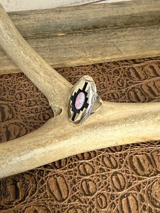 Pink Opal Shadowbox Ring Size 8.5
