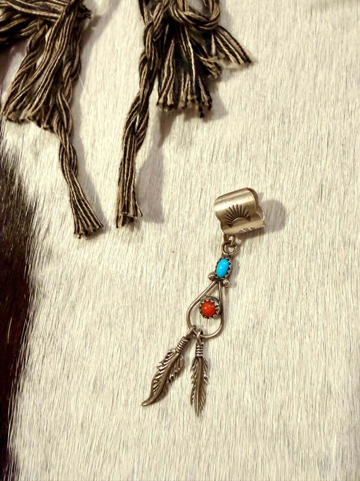 Ear Cuff Turquoise and Coral Feather