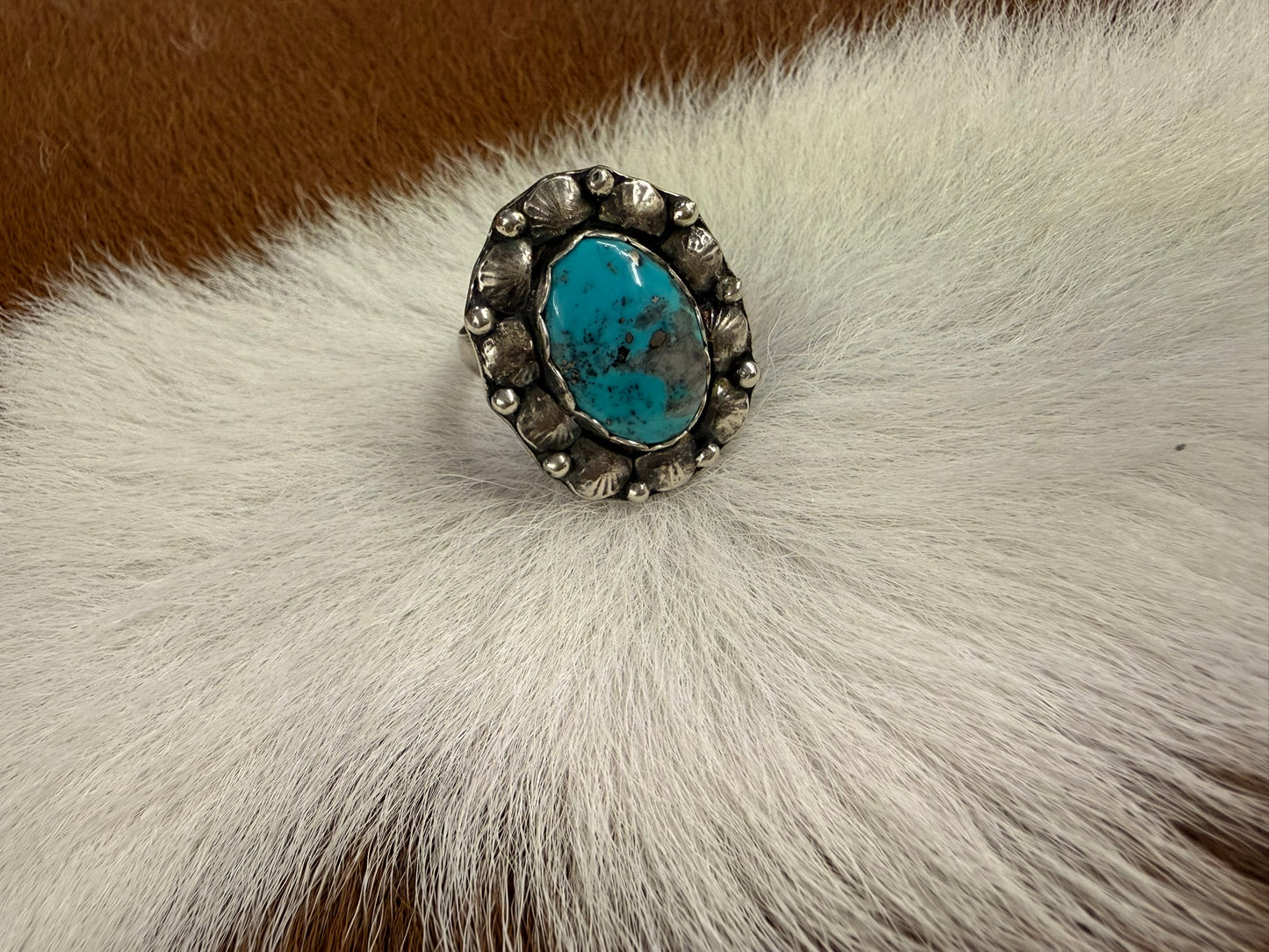 Morenci Turquoise Stamped Ring Adjustable