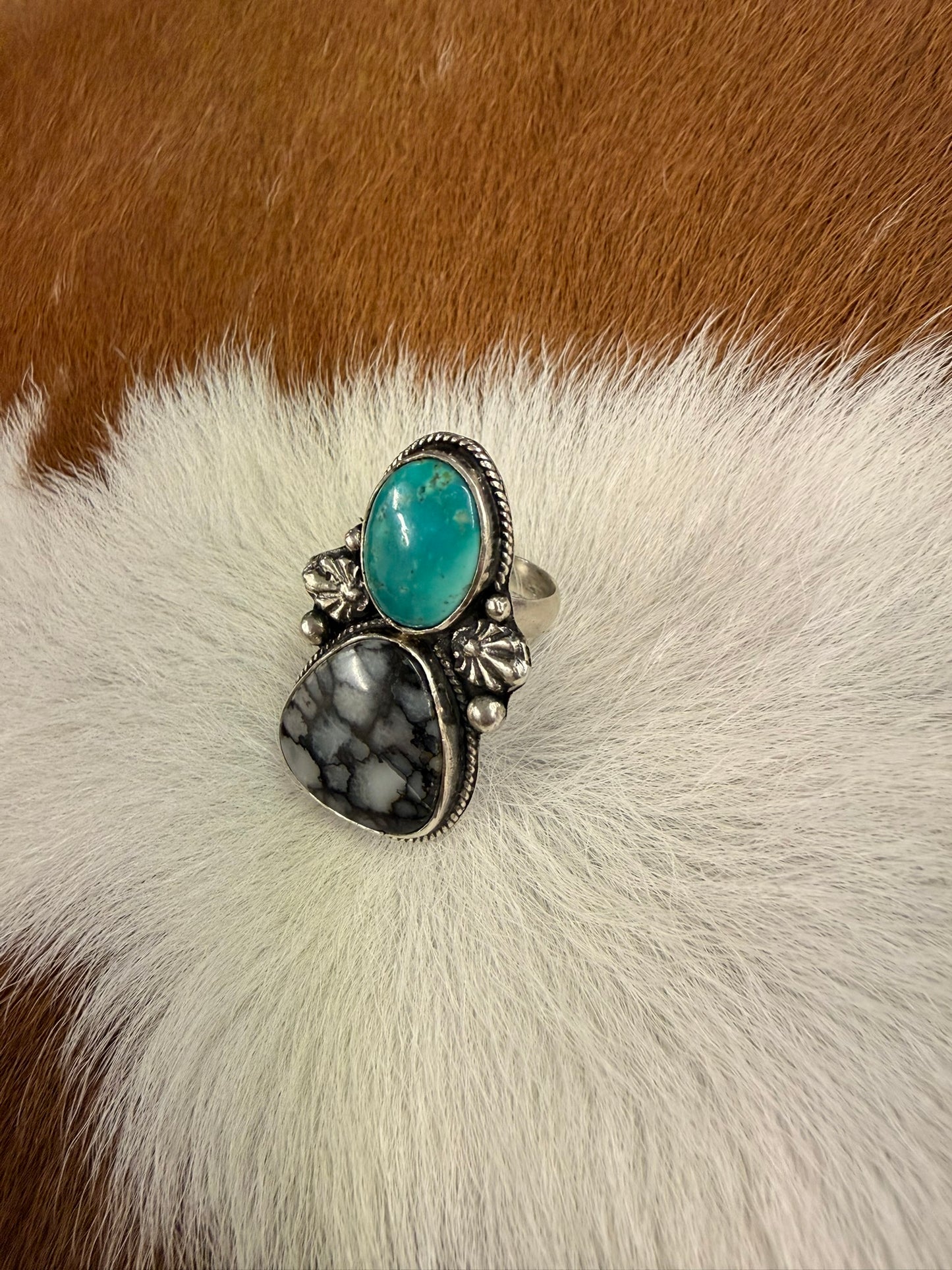 Kingman Turquoise and Magnesite Ring Size Adjustable