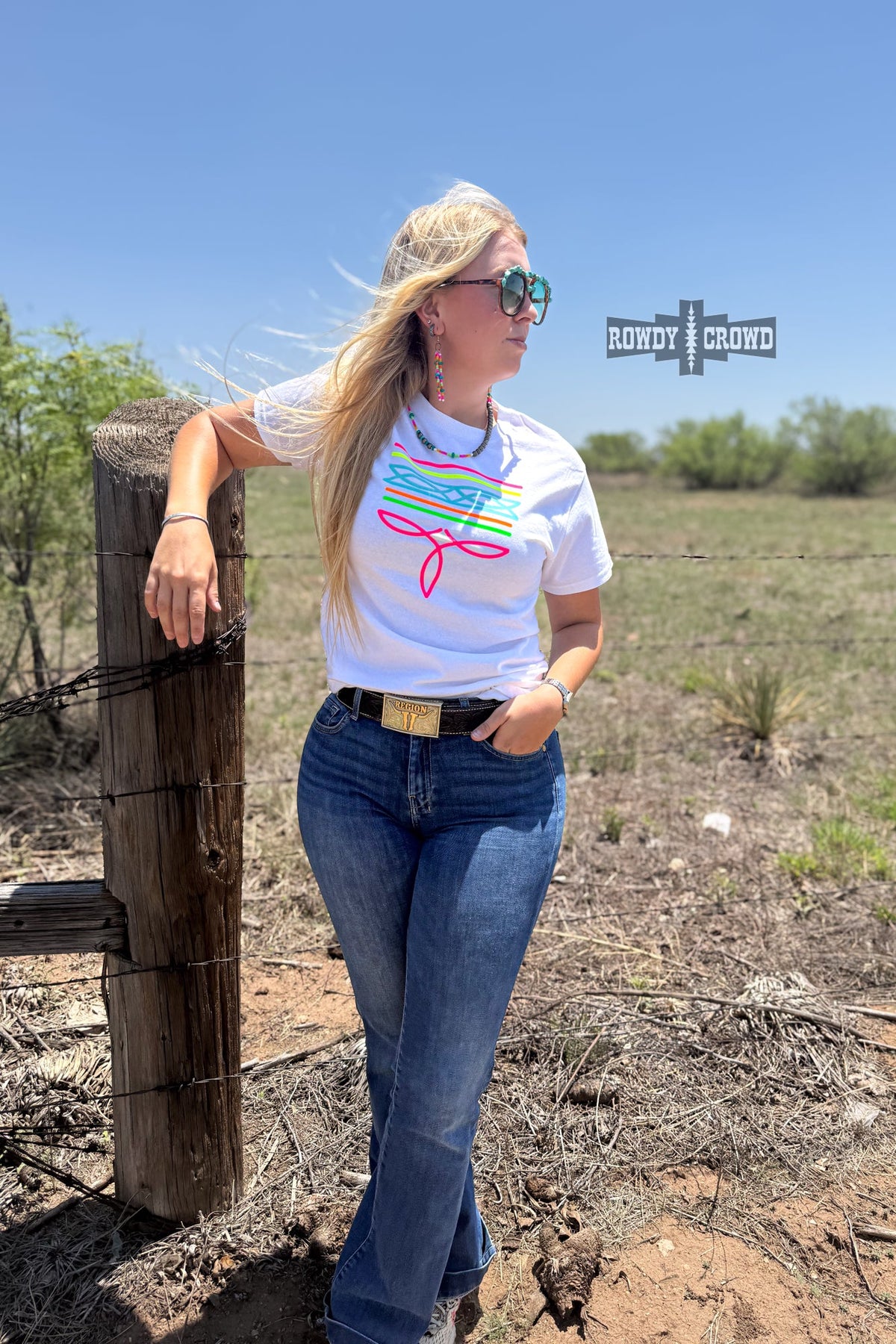 Neon Boot Stitch Graphic Tee-White