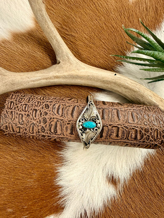Feather Swirl Turquoise Cuff Size 5.75