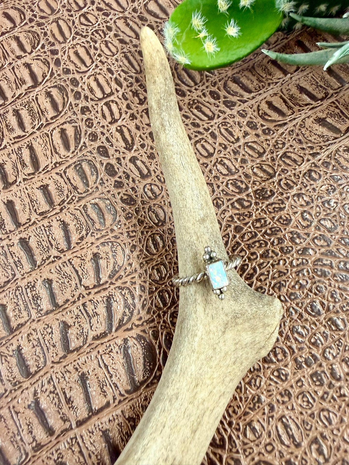 Opal and Rope Band Ring Size 6.75