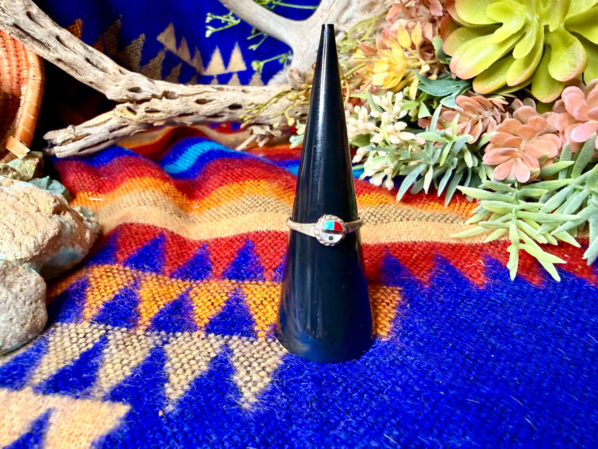 Small Zuni Sun God Inlay Ring Size 5.75