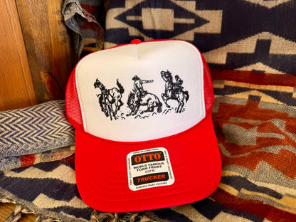 Rodeo Cowboy Trucker Hat Red/White