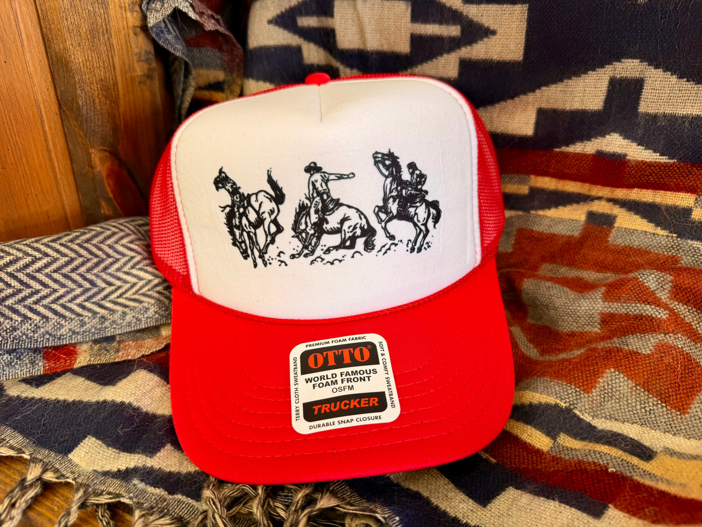 Rodeo Cowboy Trucker Hat Red/White
