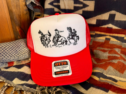 Rodeo Cowboy Trucker Hat Red/White