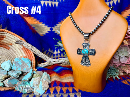 Stamped Cross and Turquoise Pendant #4