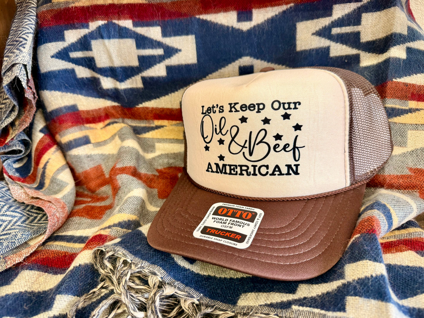 Let’s Keep Oil & Beef American Trucker Hat Brown/Tan