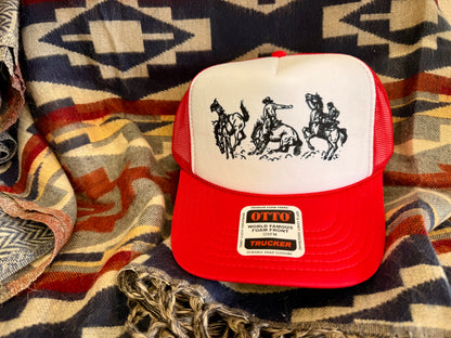 Rodeo Cowboy Trucker Hat Red/White