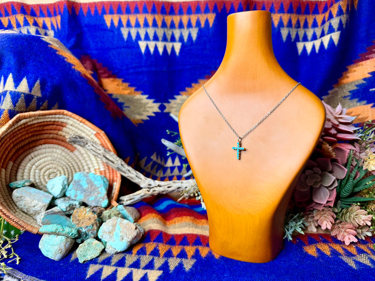 Cross Turquoise Zuni Inlay Necklace