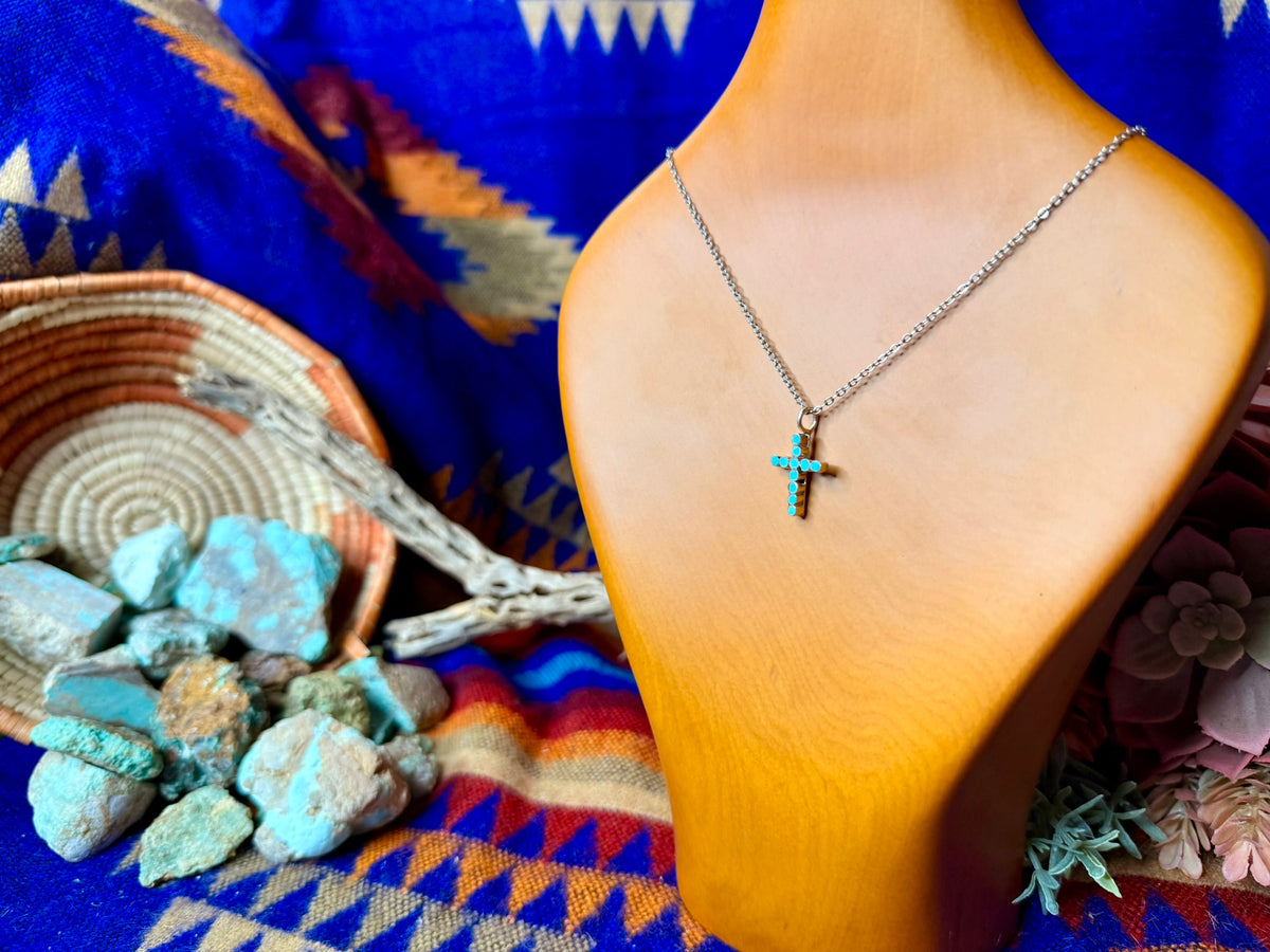 Cross Turquoise Zuni Inlay Necklace
