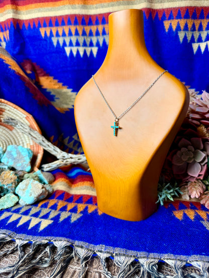 Cross Turquoise Zuni Inlay Necklace