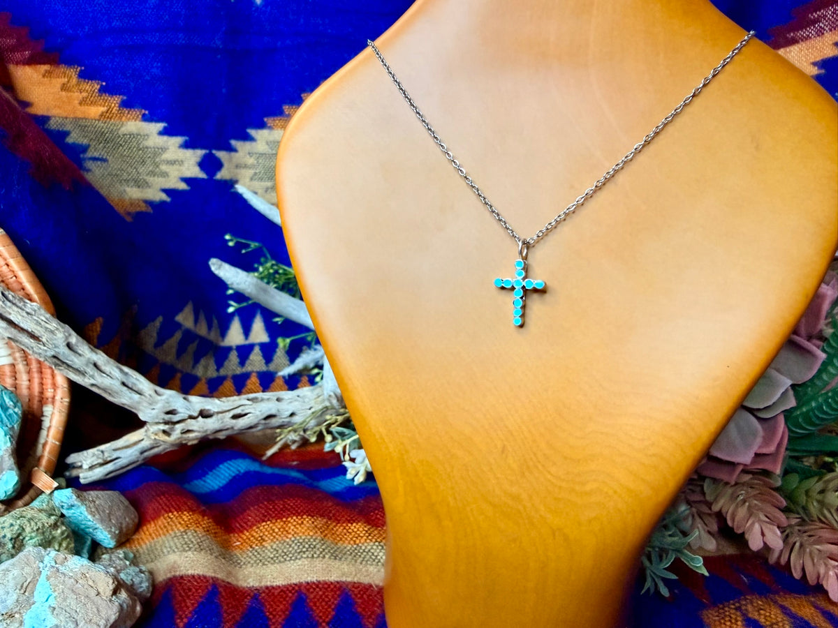 Cross Turquoise Zuni Inlay Necklace