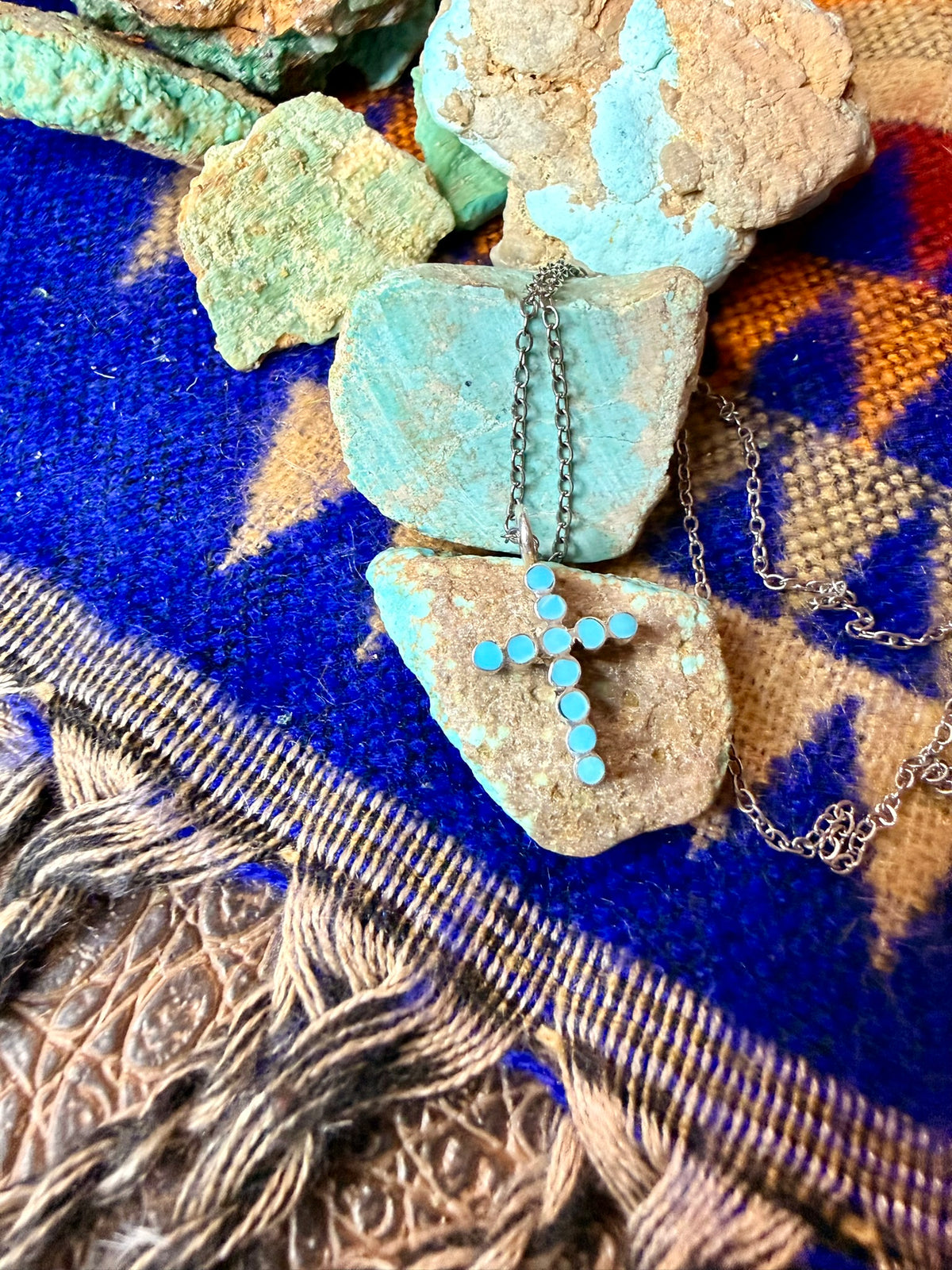 Cross Turquoise Zuni Inlay Necklace