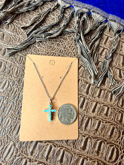Cross Turquoise Zuni Inlay Necklace