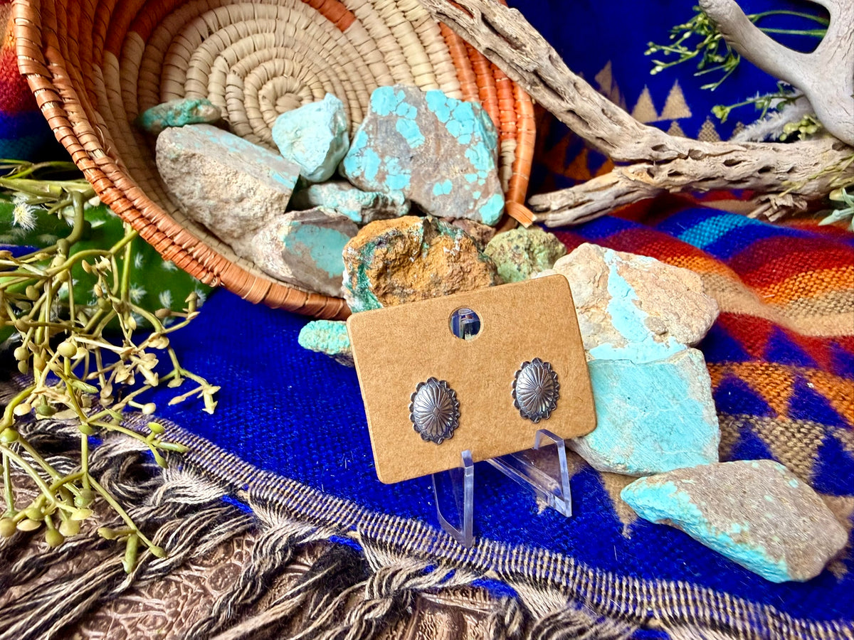 Small Stamped Concho Stud Earrings