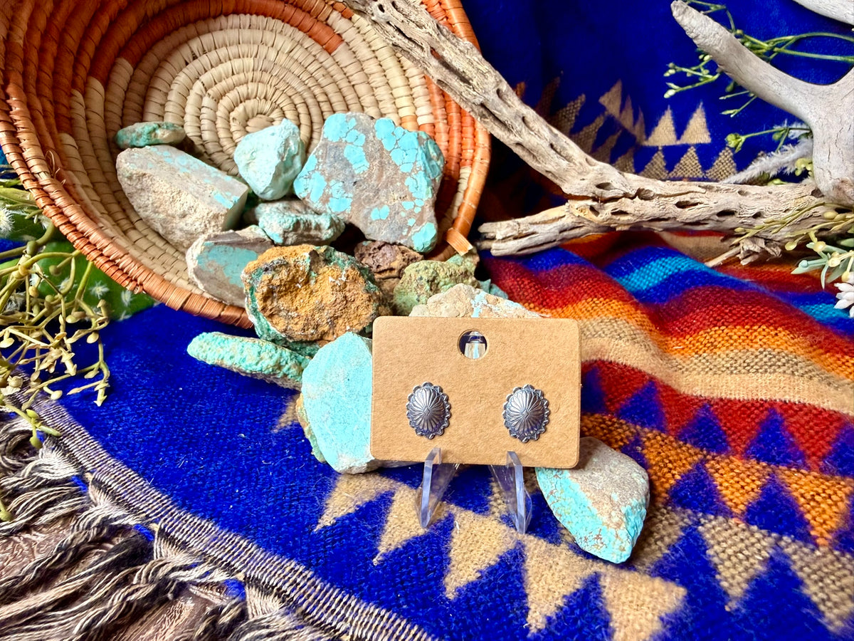 Small Stamped Concho Stud Earrings