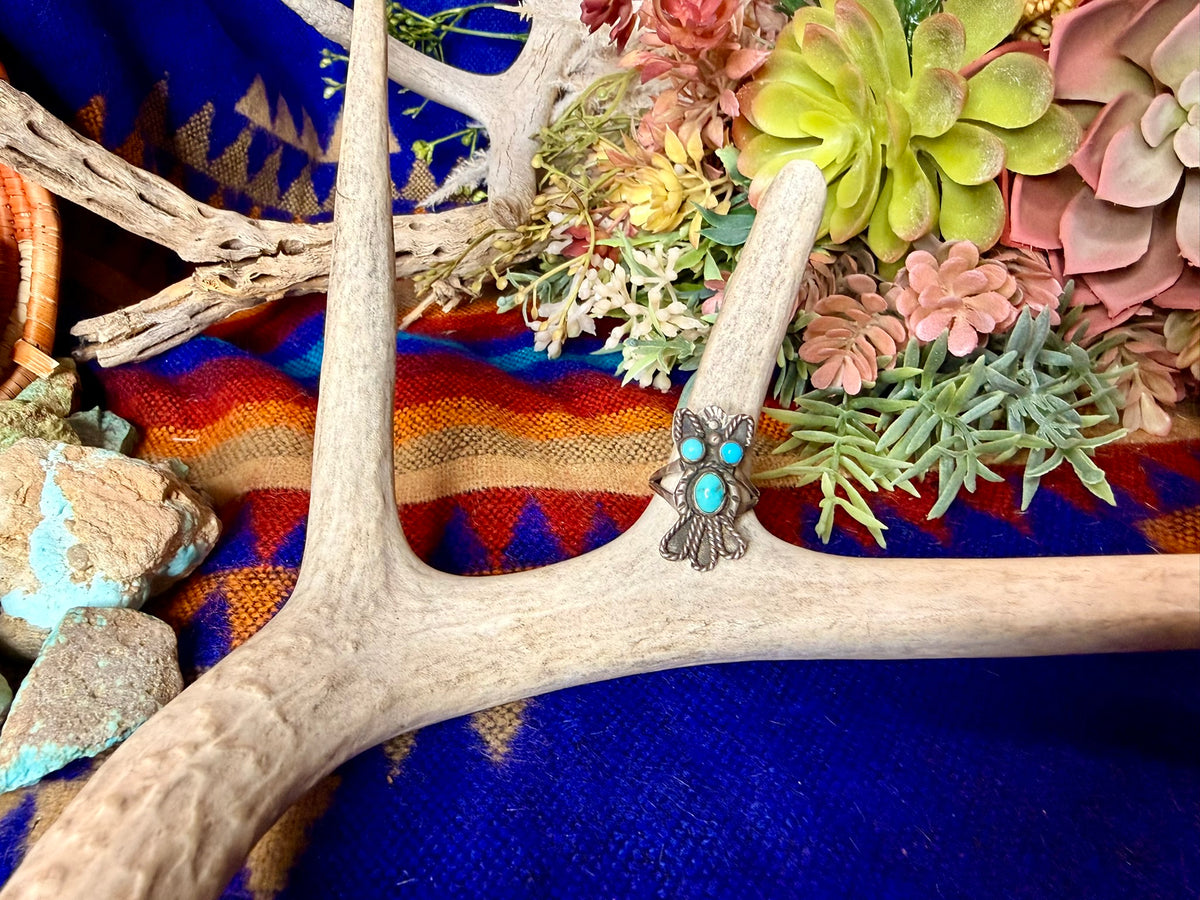 Owl Shaped Turquoise Ring Size 6.5