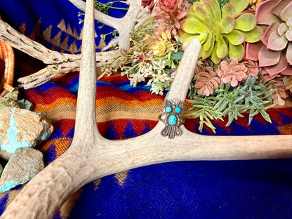 Owl Shaped Turquoise Ring Size 6.5