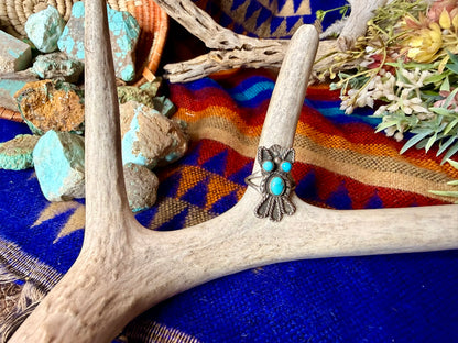 Owl Shaped Turquoise Ring Size 6.5