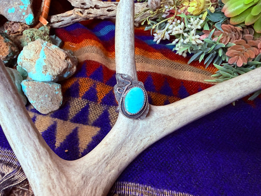 Small Sleeping Beauty Turquoise Stamped Rope Band Ring Size 7