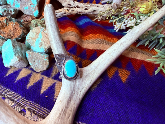 Small Sleeping Beauty Turquoise Stamped Rope Band Ring Size 7