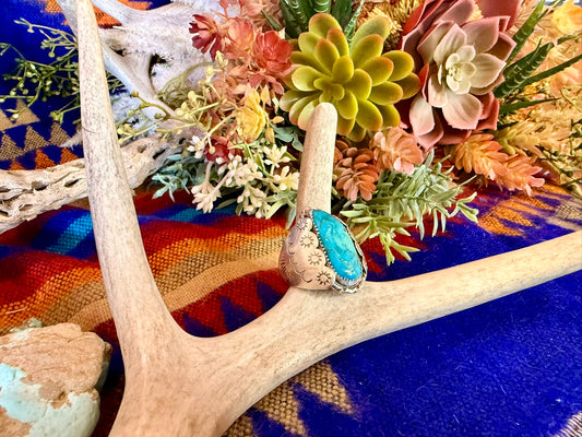 Large Stamped Turquoise Ring Size 11