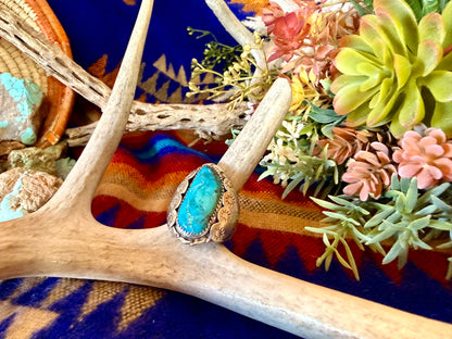 Large Stamped Turquoise Ring Size 11