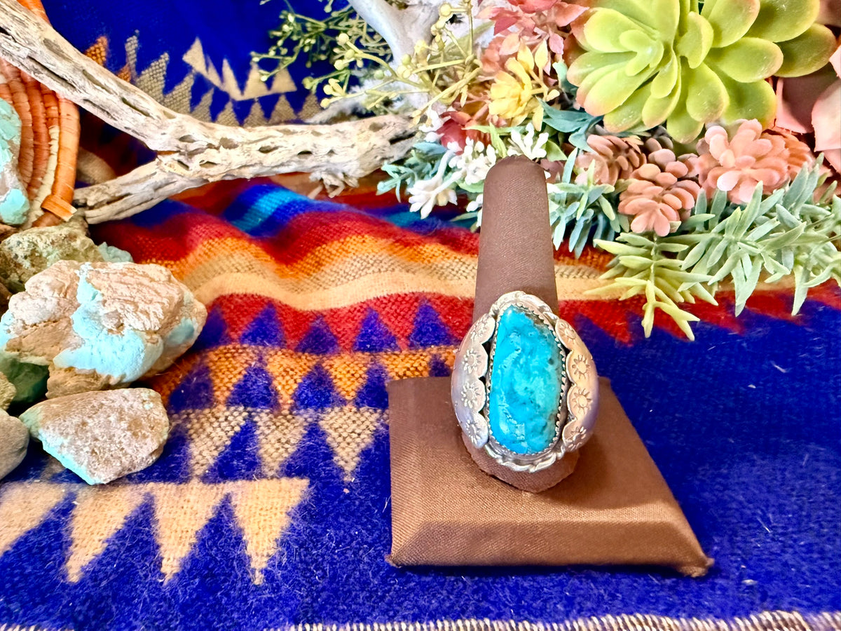 Large Stamped Turquoise Ring Size 11