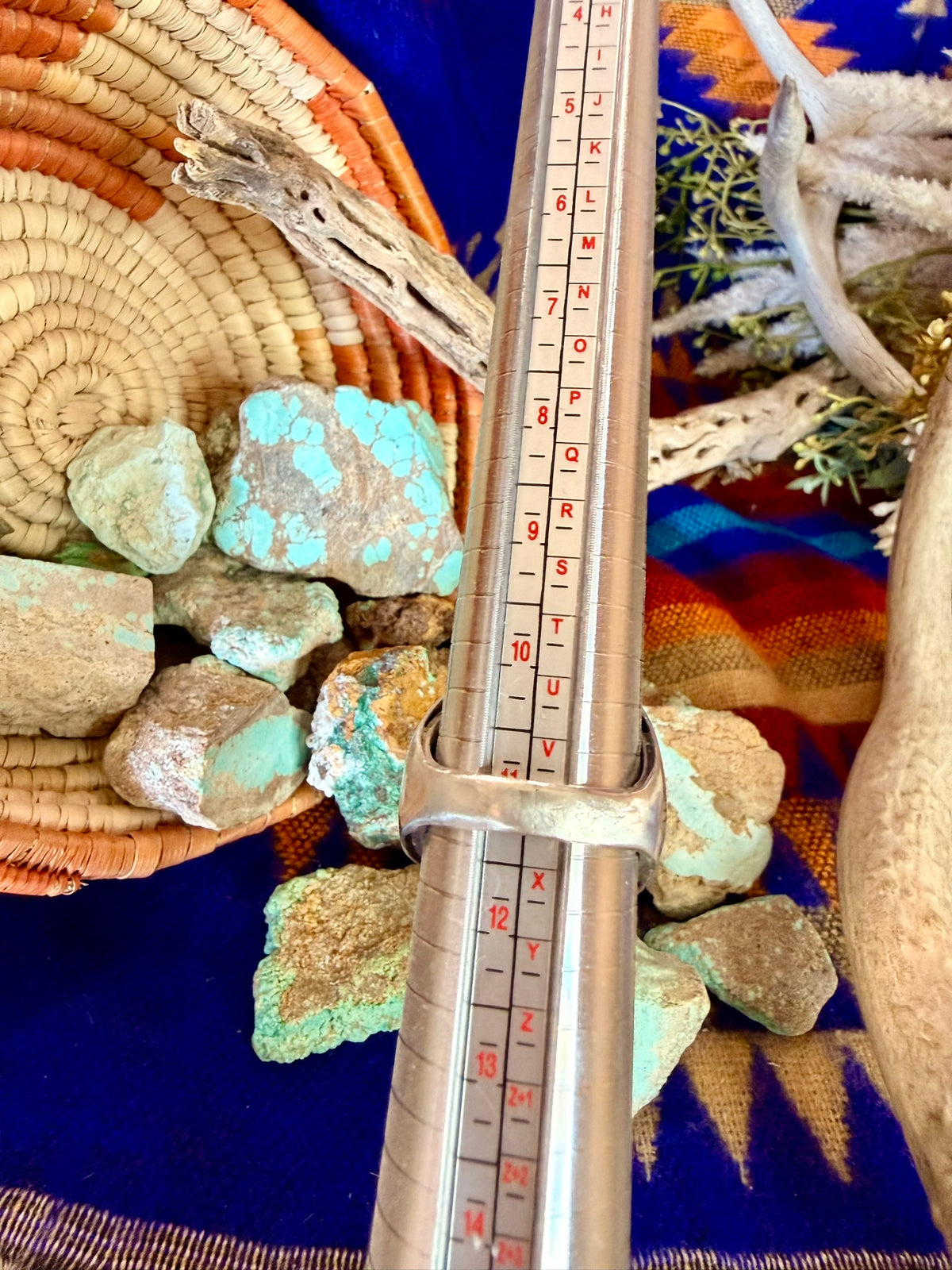Large Stamped Turquoise Ring Size 11