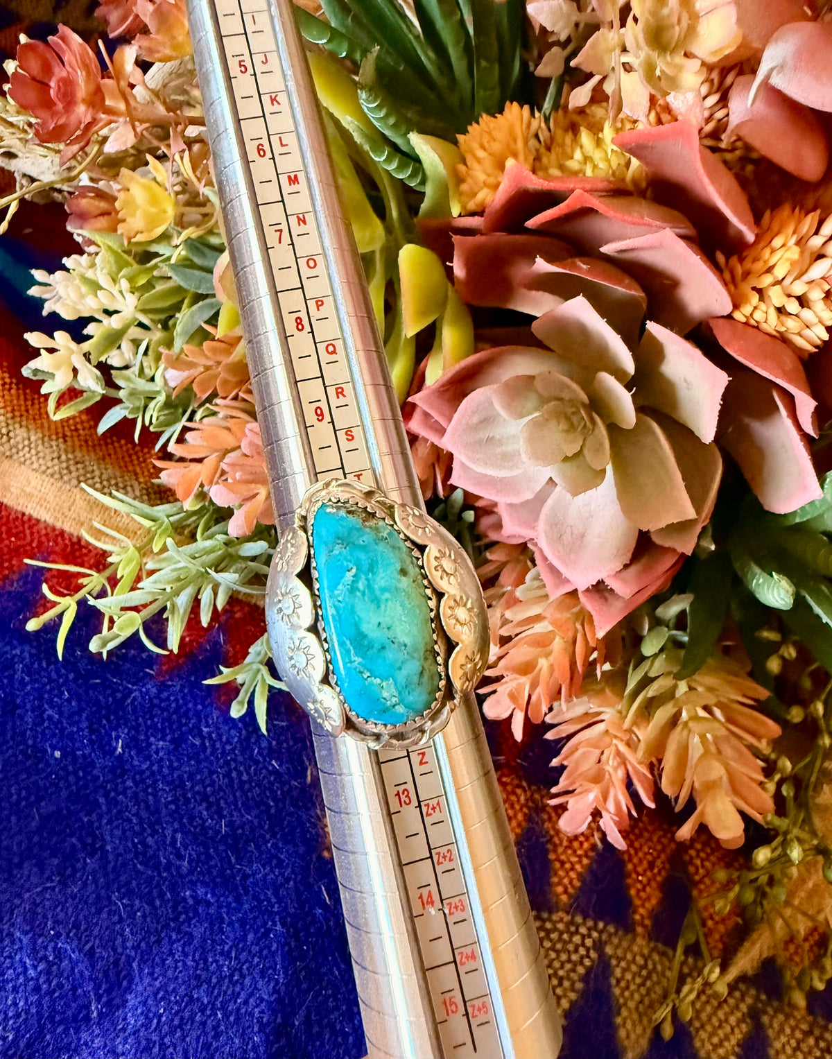 Large Stamped Turquoise Ring Size 11