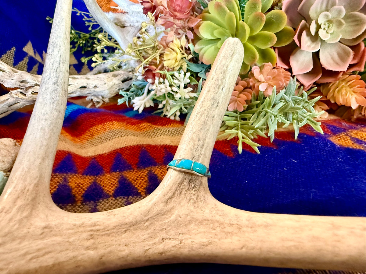 Small Inlay Turquoise Ring Size 4.75