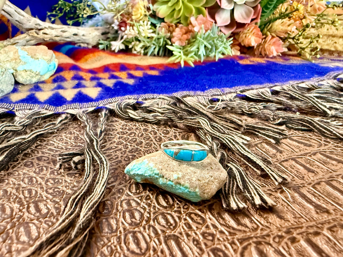 Small Inlay Turquoise Ring Size 4.75