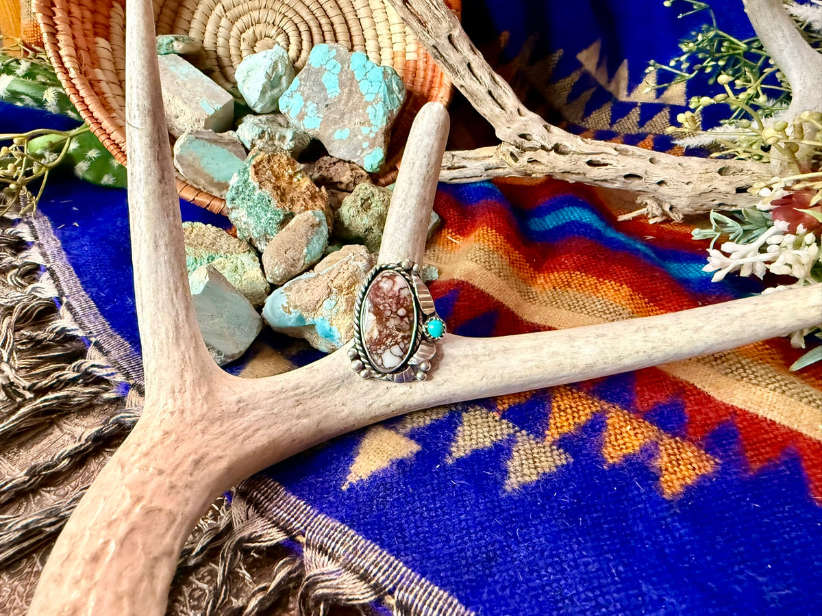 Wild Horse and Kingman & Turquoise Leaf Ring Size 8