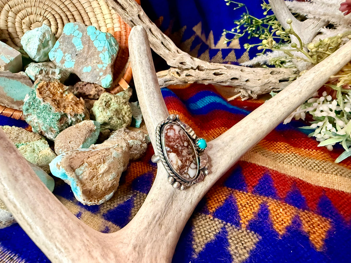 Wild Horse and Kingman & Turquoise Leaf Ring Size 8
