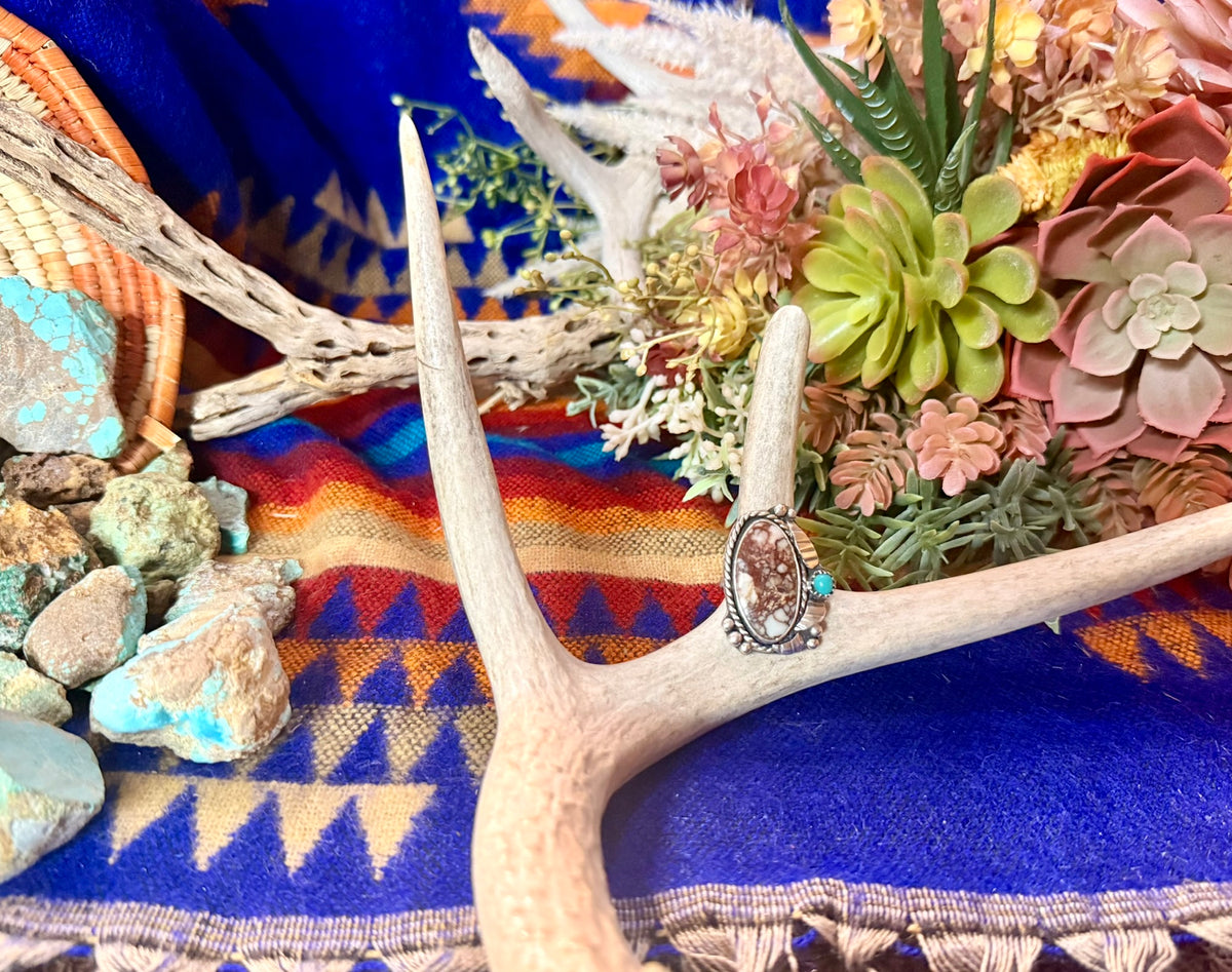 Wild Horse and Kingman & Turquoise Leaf Ring Size 8