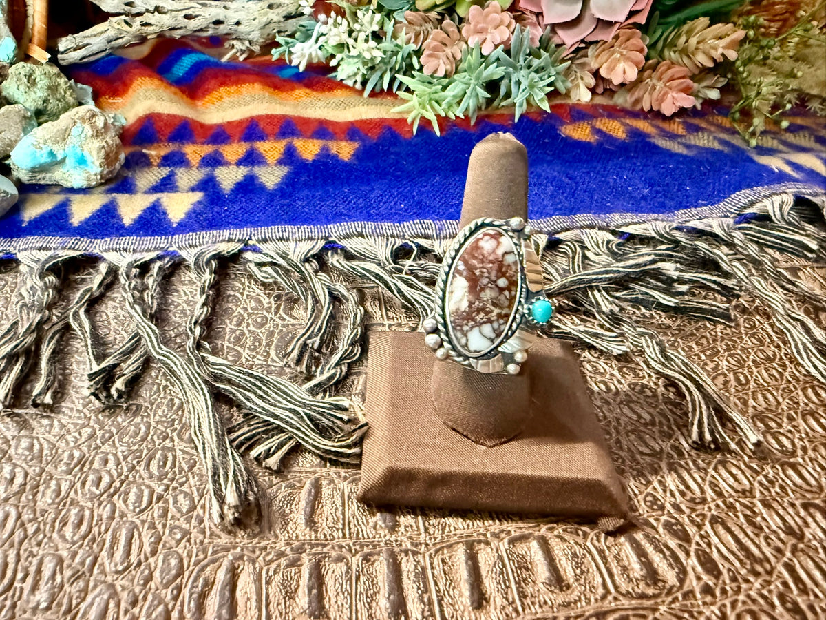 Wild Horse and Kingman & Turquoise Leaf Ring Size 8