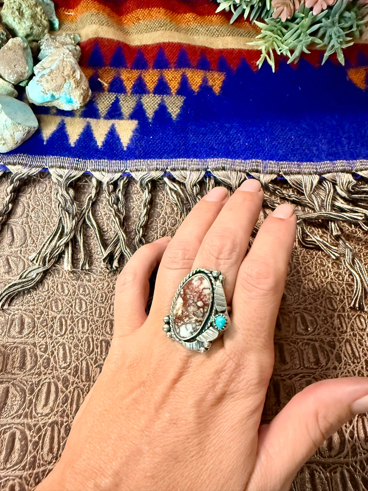 Wild Horse and Kingman & Turquoise Leaf Ring Size 8