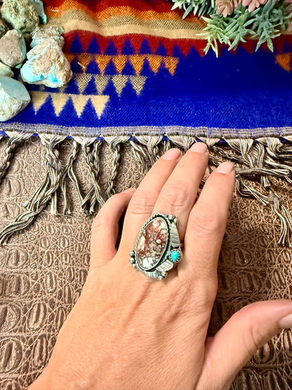 Wild Horse and Kingman & Turquoise Leaf Ring Size 8