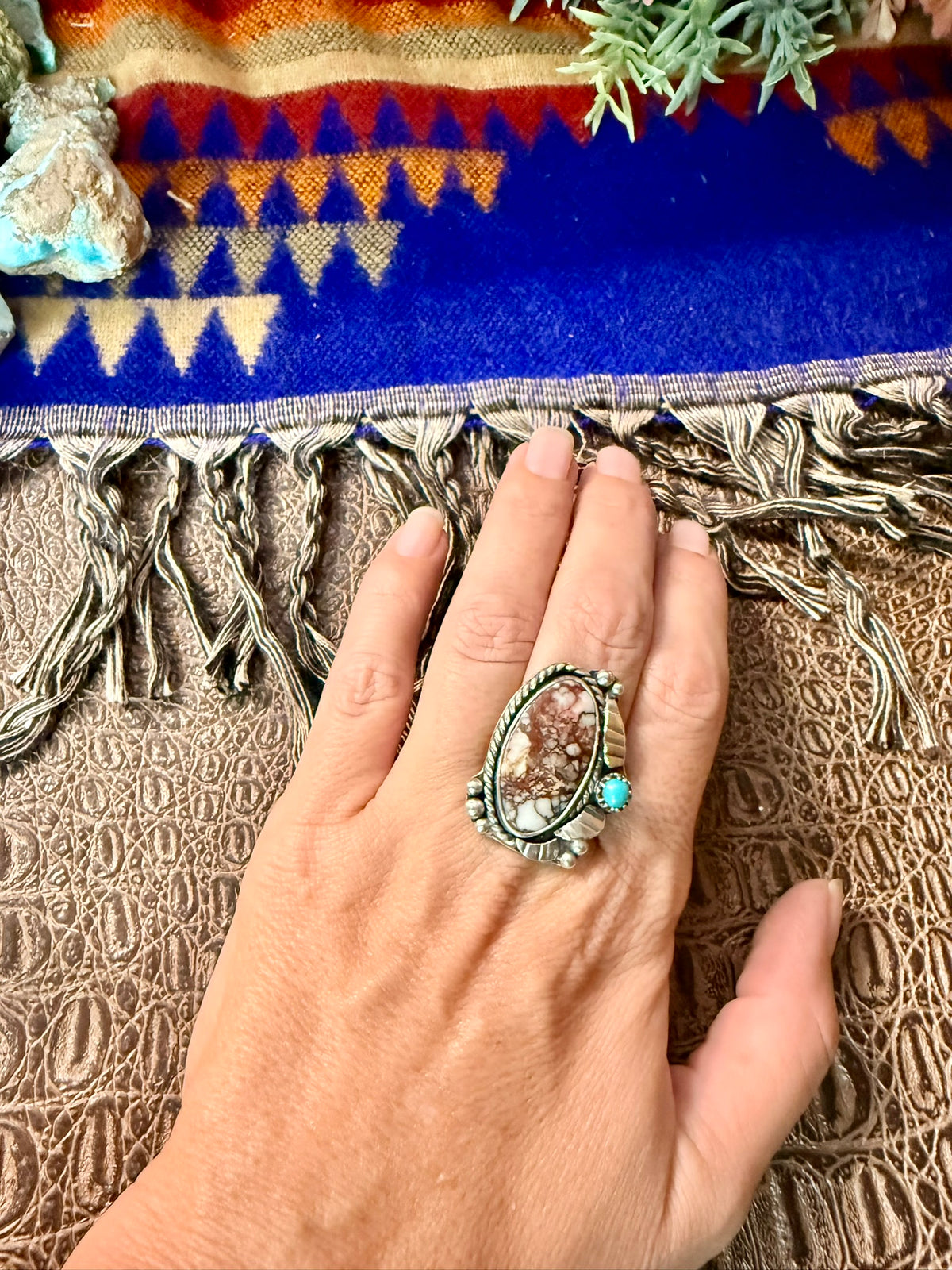 Wild Horse and Kingman & Turquoise Leaf Ring Size 8