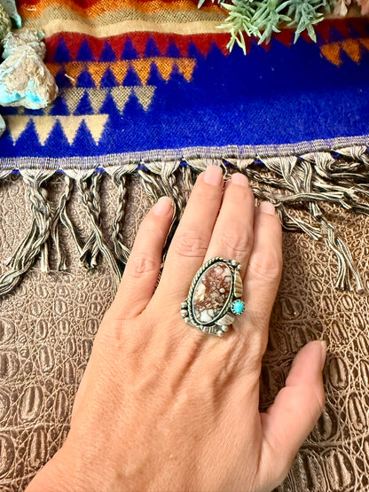 Wild Horse and Kingman & Turquoise Leaf Ring Size 8