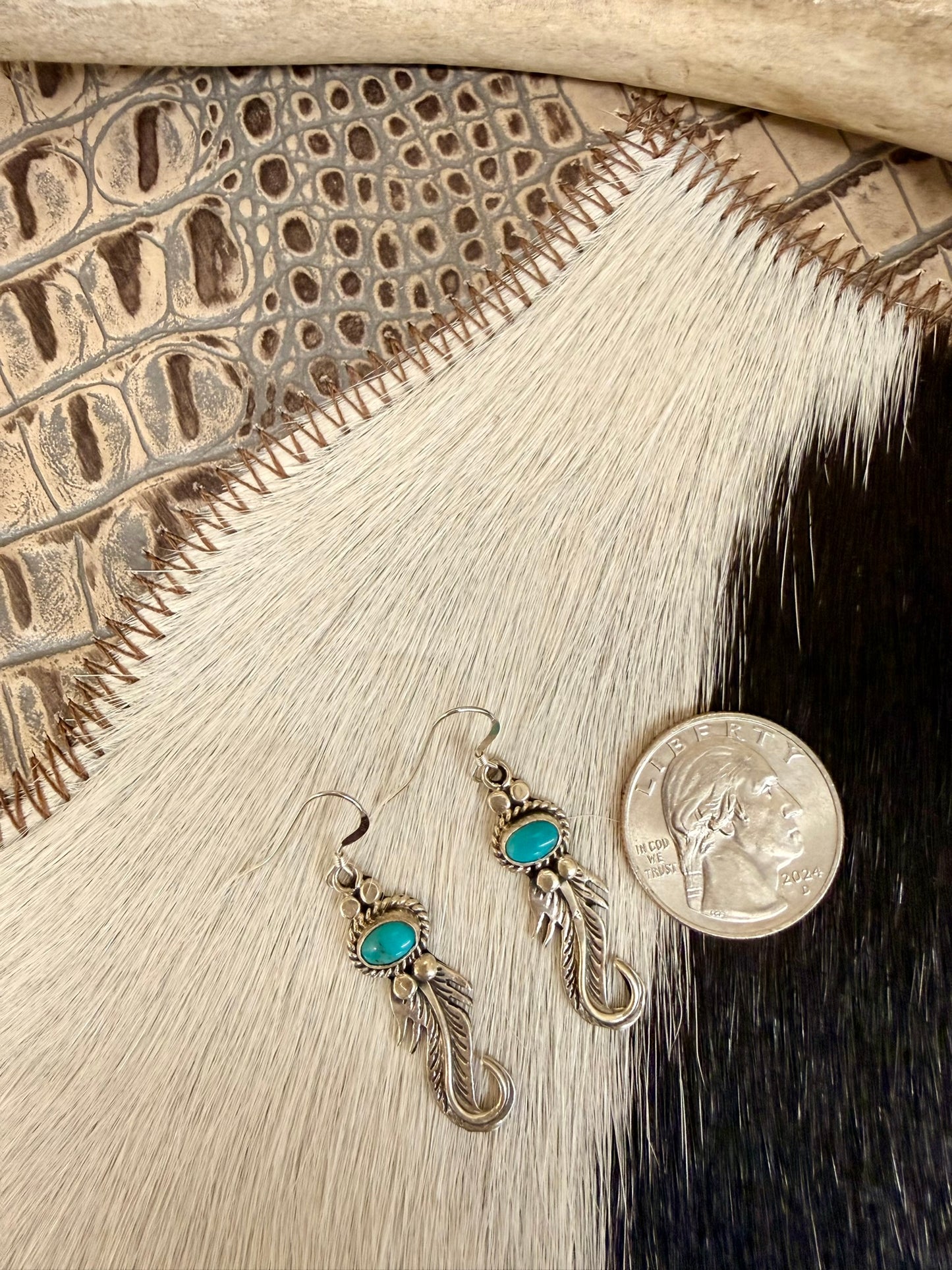 Turquoise Feather Dangle Earrings