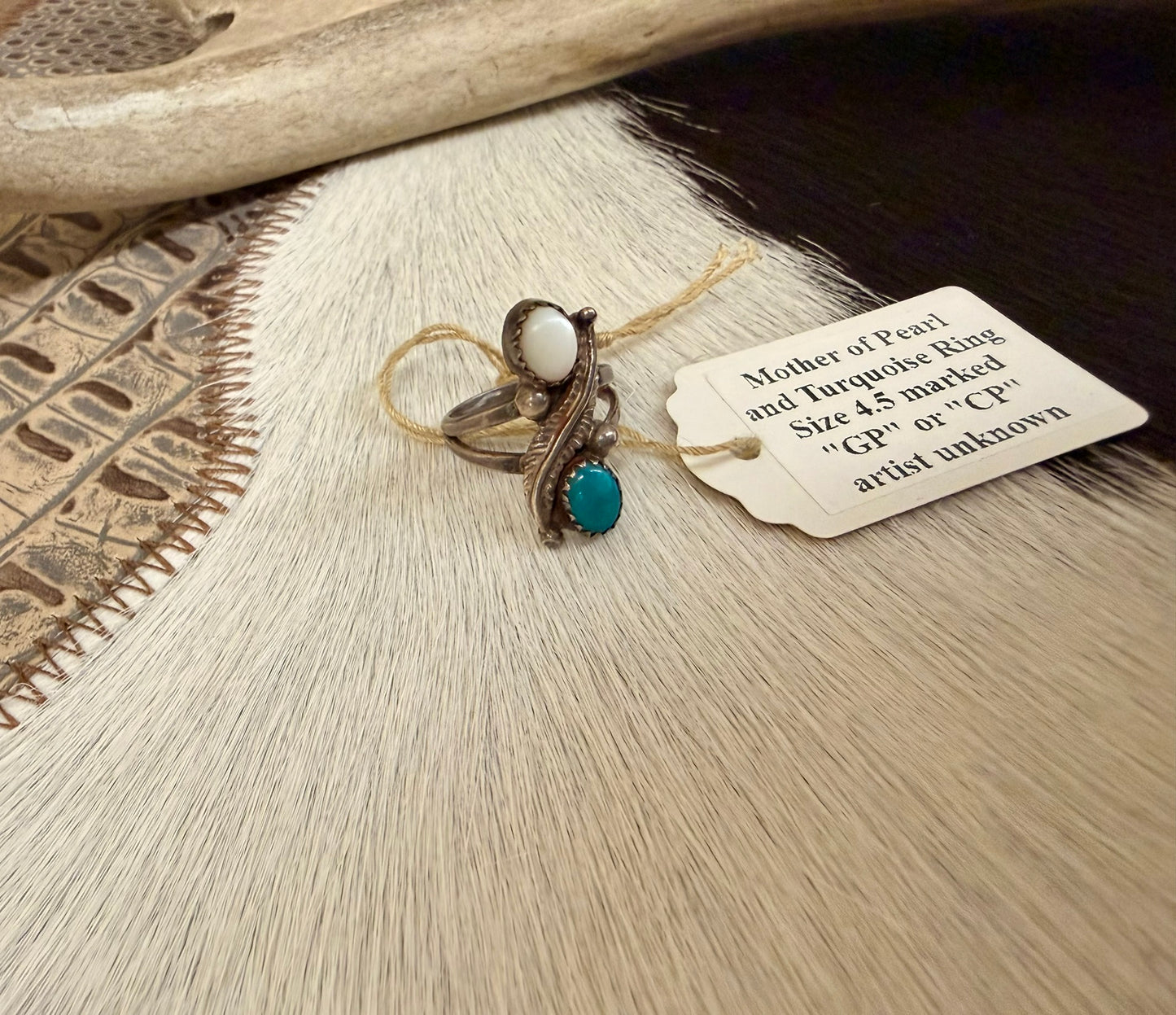 Mother of Pearl and Turquoise Ring size 4.5